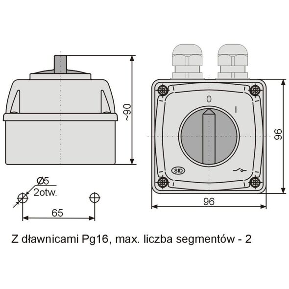 Διακόπτης καμερών 0-1 3P 16A IP44 Łuk E16-13 σε περίβλημα (951611)