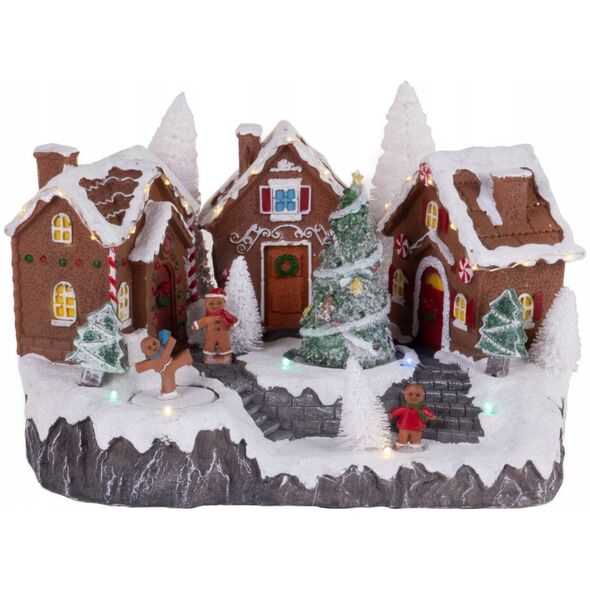 Κινούμενη χριστουγεννιάτικη σκηνή, σπιτάκια από μελόψωμο, 31 x 23 εκ.