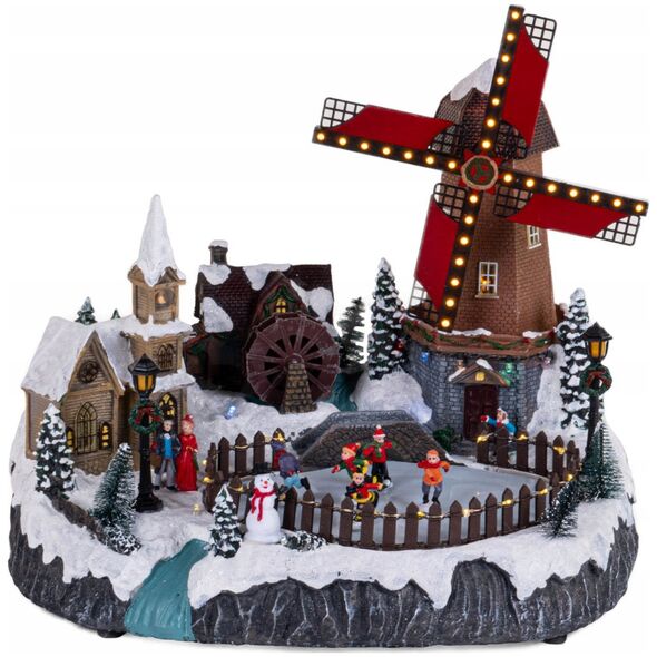 Χριστουγεννιάτικο χωριό με φωτισμό και κινούμενο ανεμιστήρα