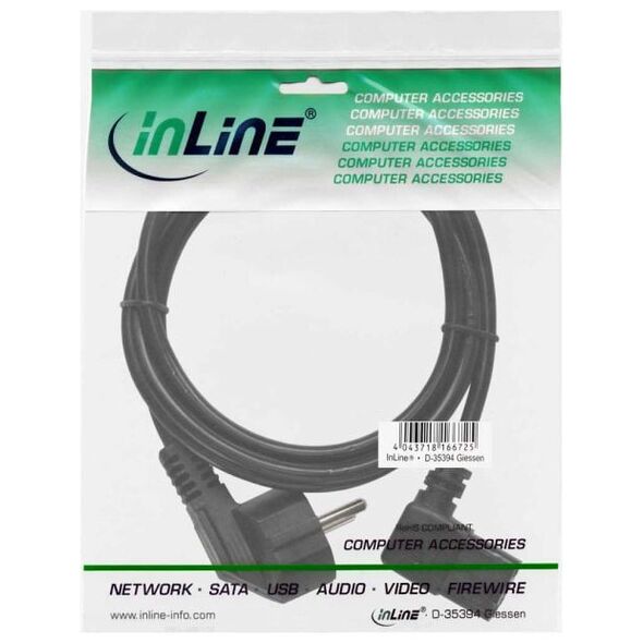 Καλώδιο τροφοδοσίας InLine γωνιακό, C13, Μαύρο 1.8m (16752)