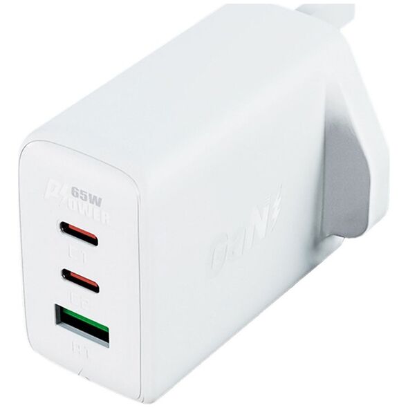 Φορτιστής Acefast Acefast φορτιστής GaN 65W 3 θύρες (1xUSB, 2xUSB C PD) πρίζα UK λευκή (A44)