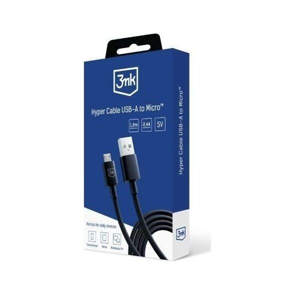 Καλώδιο USB 3MK USB-A - microUSB 1.2 m Μαύρο (5903108541183)