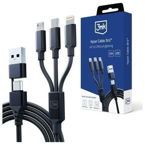 Καλώδιο USB 3MK USB-A + USB-C - USB-C + microUSB + Lightning 1,5 m Μαύρο (5903108541244) 13185563 5903108541244