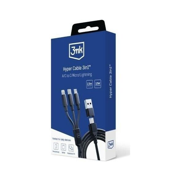 Καλώδιο USB 3MK USB-A + USB-C - USB-C + microUSB + Lightning 1,5 m Μαύρο (5903108541244) 13185563 5903108541244