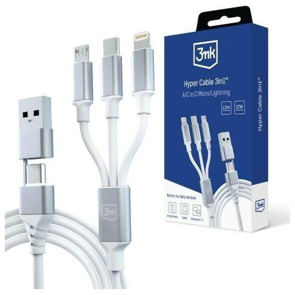 Καλώδιο USB 3MK USB-A + USB-C - USB-C + microUSB + Lightning 1,5 m Λευκό (5903108541237) 13185564 5903108541237