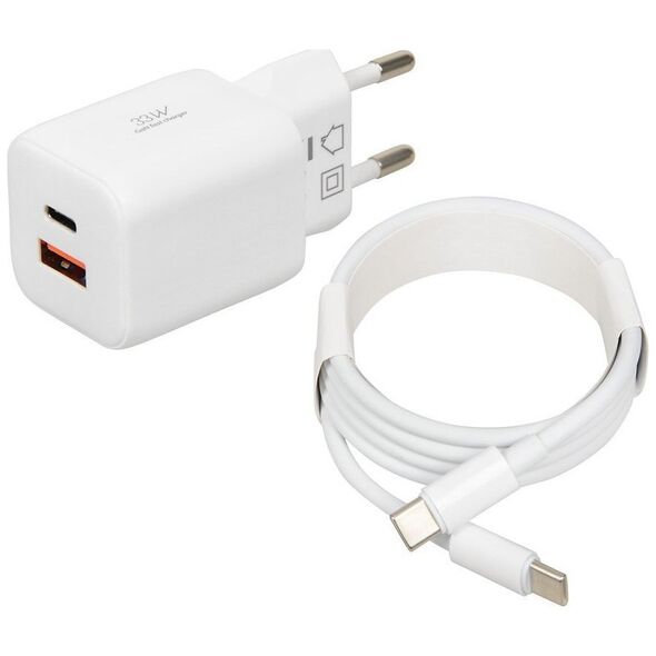 Φορτιστής τοίχου iBOX C-42 USB A+C 33W καλώδιο USB-C σε USB-C λευκό