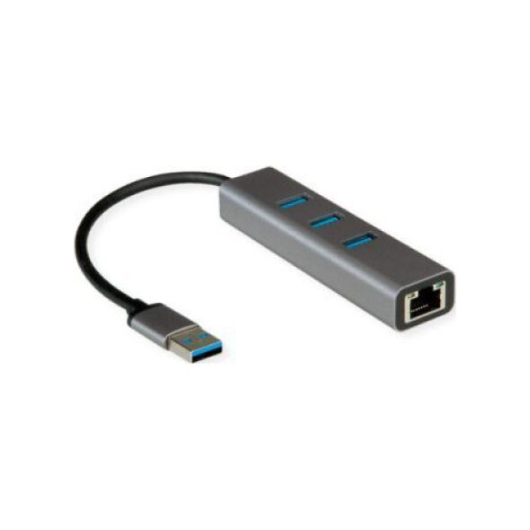HUB USB Roline ROLINE USB 3.2 Gen 1 σε Gigabit Ethernet Μετατροπέας + Hub 3x