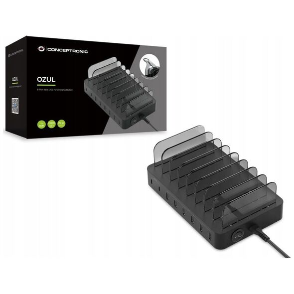 Φορτιστής Conceptronic CONCEPTRONIC Ladegerät 8Port 75W, 2xUSB-C/6xUSB-A Desk PD sw