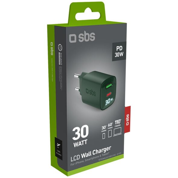 Φορτιστής Τοίχου SBS LCD USB-A USB-C LCD 30 W zala - Ladetajs