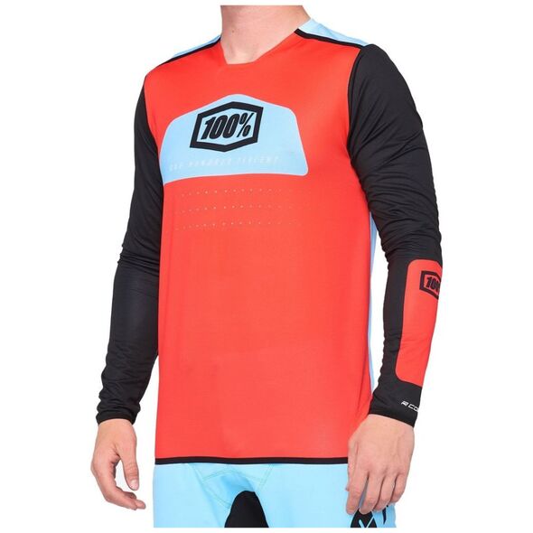 100% Ανδρική μπλούζα 100% R-CORE X Jersey με μακρύ μανίκι φλουό κόκκινο μαύρο μέγεθος L (NEW)