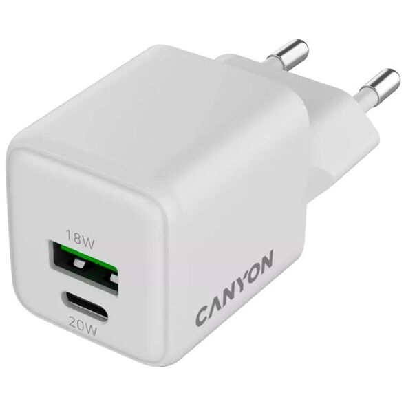 Canyon CU20AC Ψηφιακή συσκευή, Χειριστήριο παιχνιδιών, Ακουστικά, Ακουστικό σετ, Κινητό τηλέφωνο, Φορητός υπολογιστής, Power bank, Tablet Λευκό Εναλλασσόμενο ρεύμα Γρήγορη φόρτιση Εσωτερική