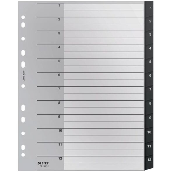 Διαχωριστικά PP Leitz Recycle A4 Maxi 1-12 μαύρα