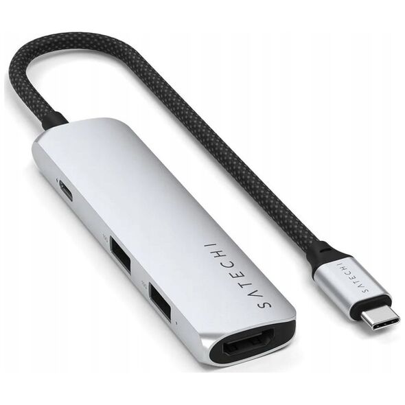 HUB Satechi 4-in-1 USB-C Slim Multiport Adapter 4K USB-C / 2xUSB-A, USB-C, 4K HDMI ασημί