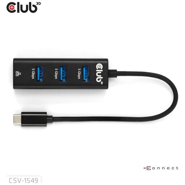 HUB USB Club 3D Club3D USB-Hub USB Typ-C 3.2 > 3x USB Typ A       1Gbps retail