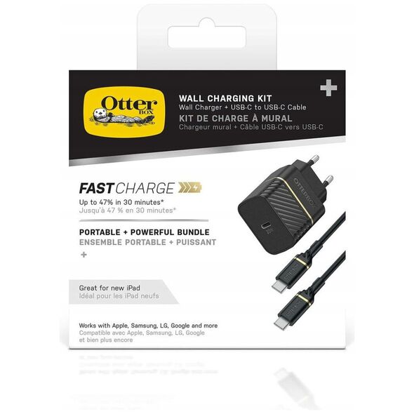 Φορτιστής τοίχου ΕΕ 20W 1X USB-C/20W USB-PD USB C-C καλώδιο 1M μαύρο