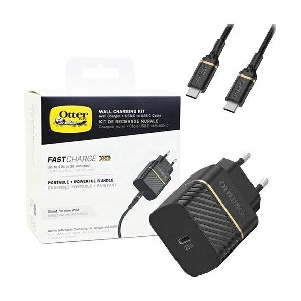 Φορτιστής τοίχου ΕΕ 20W 1X USB-C/20W USB-PD USB C-C καλώδιο 1M μαύρο