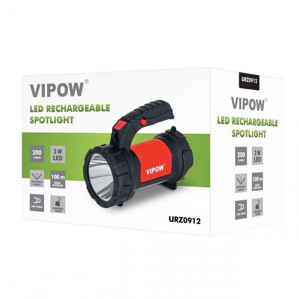 VIPOW Φακός LED 3W IP20 2000mAh με Φόρτιση USB DM-0912 έως 12 άτοκες Δόσεις
