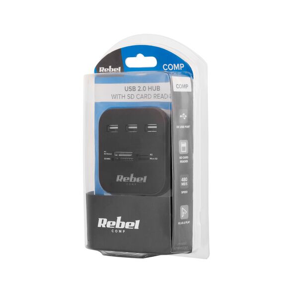Hub USB 2.0 3 θυρών με αναγνώστη καρτών μνήμης Rebel DM-1020 έως 12 άτοκες Δόσεις