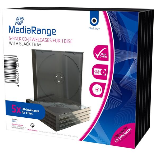 MediaRange CD Jewelcase  for 1 Disc 10.4mm Black Tray (5 Pack) (MRBOX31) έως 12 άτοκες Δόσεις