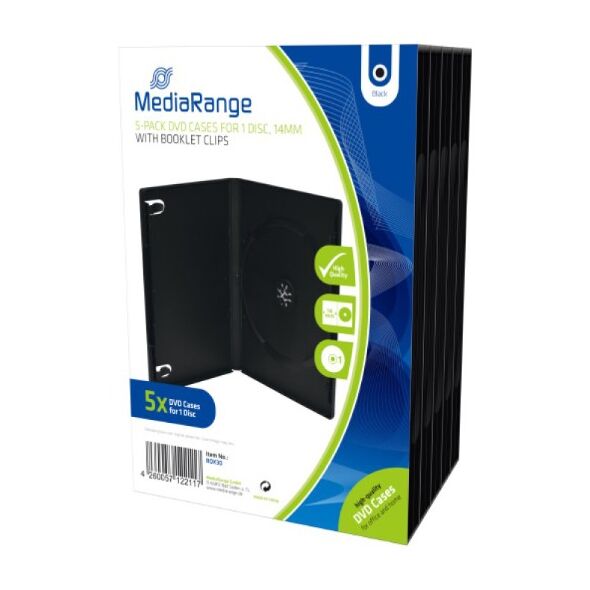 MediaRange DVD Case  for 1 Disc 14mm Black  (5 Pack) (MRBOX30) έως 12 άτοκες Δόσεις