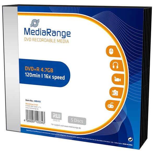 MediaRange DVD+R 120' 4.7GB 16x Slim Case x 5 (MR419) έως 12 άτοκες Δόσεις