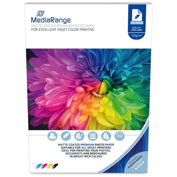 Φωτογραφικό Χαρτί MediaRange για Inkjet Εκτυπωτές Α4 Matte 105g/m² 100 Φύλλα (MRINK116) έως 12 άτοκες Δόσεις