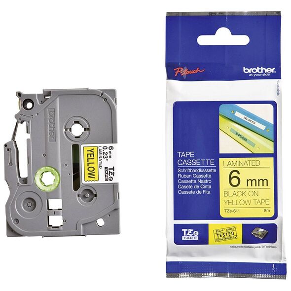 Brother TZe-621 Labelling Tape Cassette – Black on Yellow, 9mm wide (TZE621) (BROTZE621) έως 12 άτοκες Δόσεις