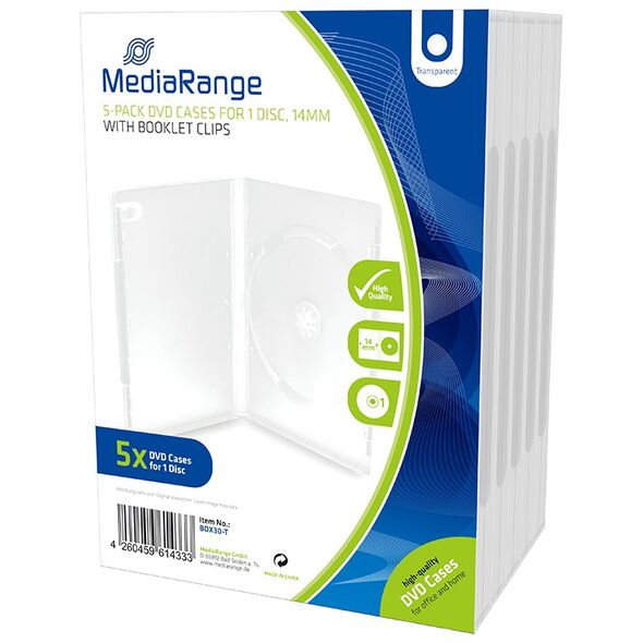 MediaRange DVD Case  for 1 Disc 14mm Transparent (5 Pack) (MRBOX30-T) έως 12 άτοκες Δόσεις