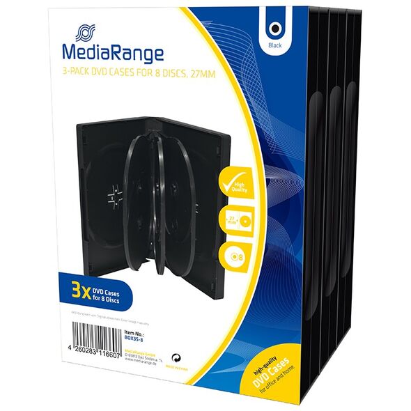 MediaRange DVD Case for 8 discs 27mm Black Pack 3 (MRBOX35-8) έως 12 άτοκες Δόσεις