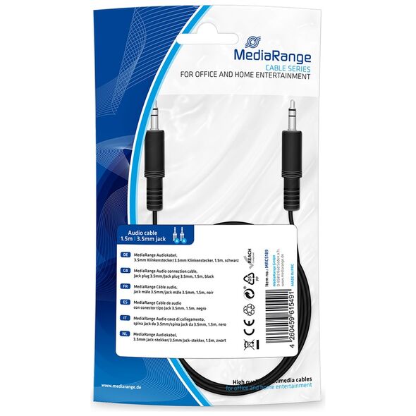 Καλώδιο MediaRange Audio connection, Jack plug 3.5mm/Jack plug 3.5mm, 1.5m, black (MRCS189) έως 12 άτοκες Δόσεις