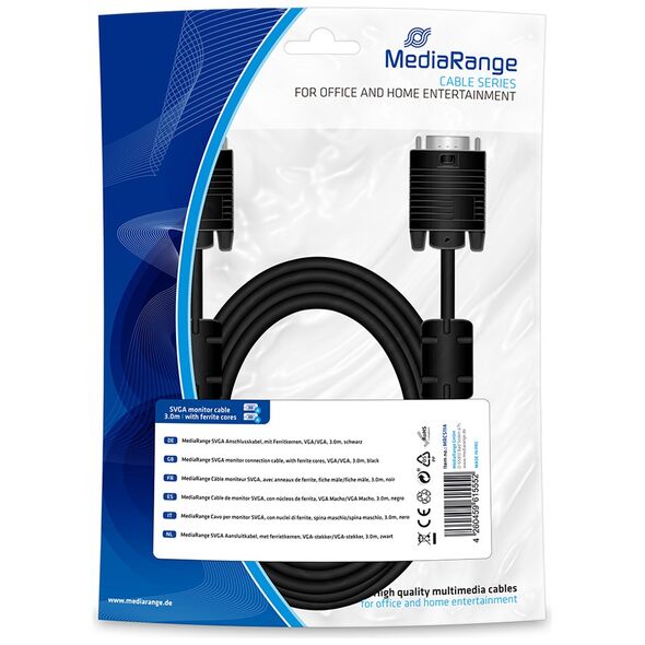 Καλώδιο MediaRange SVGA monitor connection cable, with ferrite cores, VGA/VGA, 3.0m., Black (MRCS114) έως 12 άτοκες Δόσεις