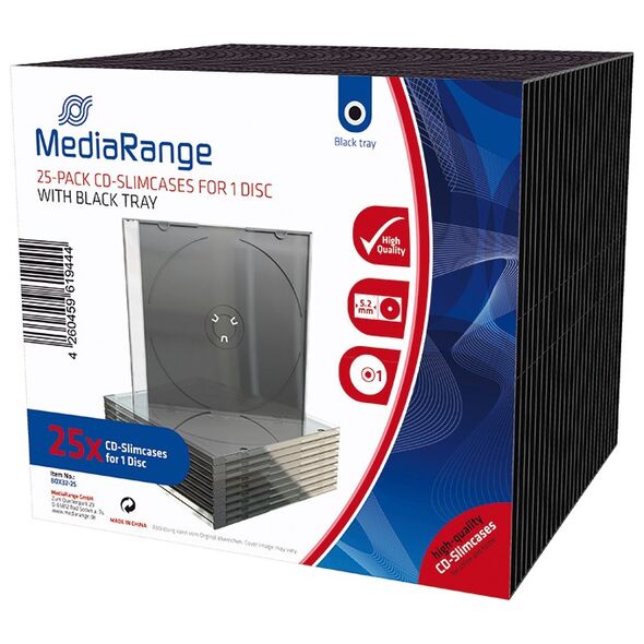 MediaRange 25-Pack CD Slimcases for 1 Disc with black tray (MRBOX32-25) έως 12 άτοκες Δόσεις