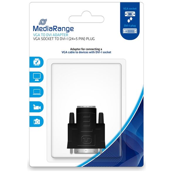 MediaRange VGA to DVI adapter, gold-plated, VGA socket/DVI-I plug (24+5 Pin), black (MRCS172) έως 12 άτοκες Δόσεις