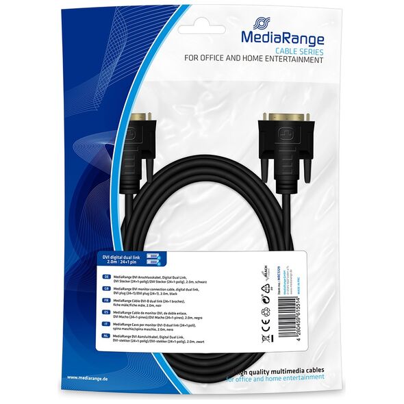 Καλώδιο MediaRange DVI monitor connection, digital dual link, DVI plug (24+1)/DVI plug (24+1), 2.0m, black (MRCS129) έως 12 άτοκες Δόσεις