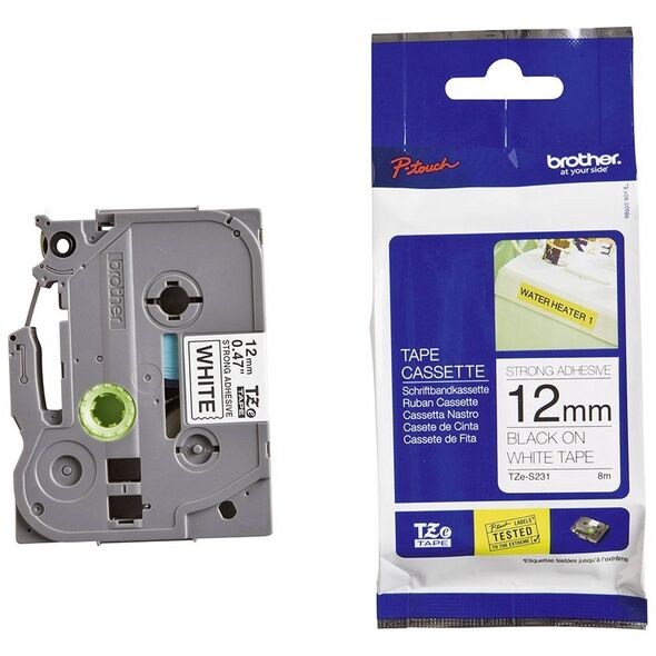 Brother TZe-S231 Labelling Tape Cassette – Black on White, 12mm wide (TZES231) (BROTZES231) έως 12 άτοκες Δόσεις