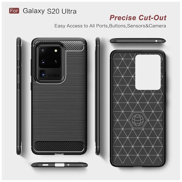 Techsuit Husa pentru Samsung Galaxy S20 Ultra 4G / S20 Ultra 5G - Techsuit Carbon Silicone - Black 5949419062429 έως 12 άτοκες Δόσεις