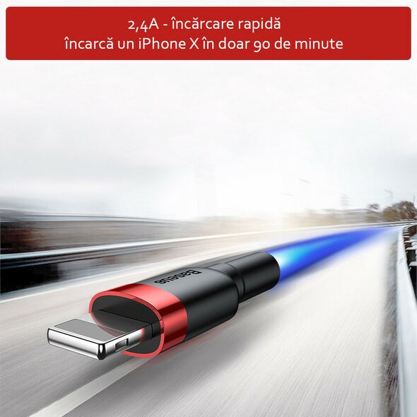 Baseus - Cafule Cable USB For Lightning 2.4A 1M - Gray Black 6953156274976 έως 12 άτοκες Δόσεις