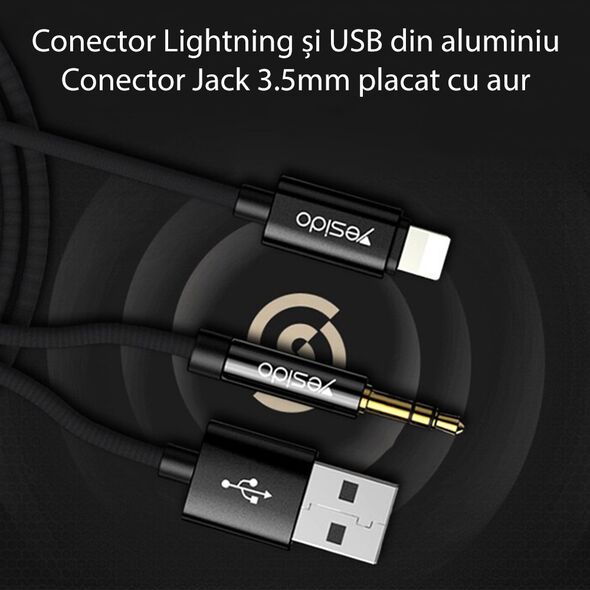 Yesido Cablu Adaptor Lightning la USB, Jack - Yesido (YAU-18) - Black 6971050263445 έως 12 άτοκες Δόσεις