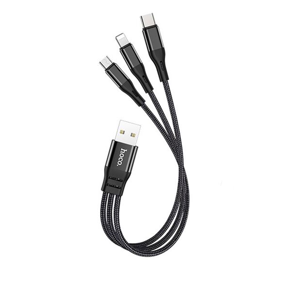 Hoco Cablu de Incarcare 3in1 USB-A la Lightning, Type-C, Micro-USB 12W, 2.4A, 0.25m - Hoco Harbor (X47) - Black 6931474727398 έως 12 άτοκες Δόσεις