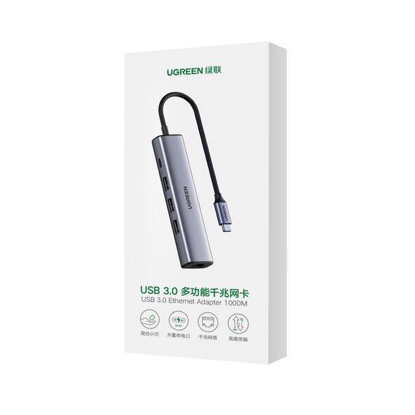 Ugreen Hub Type-C la 3x USB-A, RJ45 PD 100W - Ugreen (20932) - Gray 6957303829323 έως 12 άτοκες Δόσεις