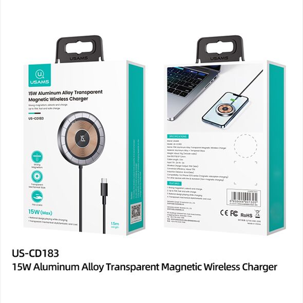 USAMS Incarcator Wireless 15W - USAMS (US-CD183) - Black 6958444901305 έως 12 άτοκες Δόσεις