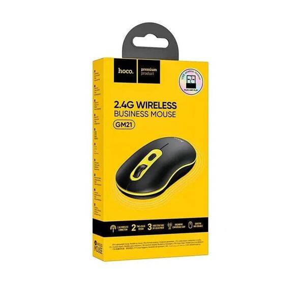 Hoco Mouse Wireless  1000-1600 DPI - Hoco (GM21) - Black / Yellow 6931474790941 έως 12 άτοκες Δόσεις