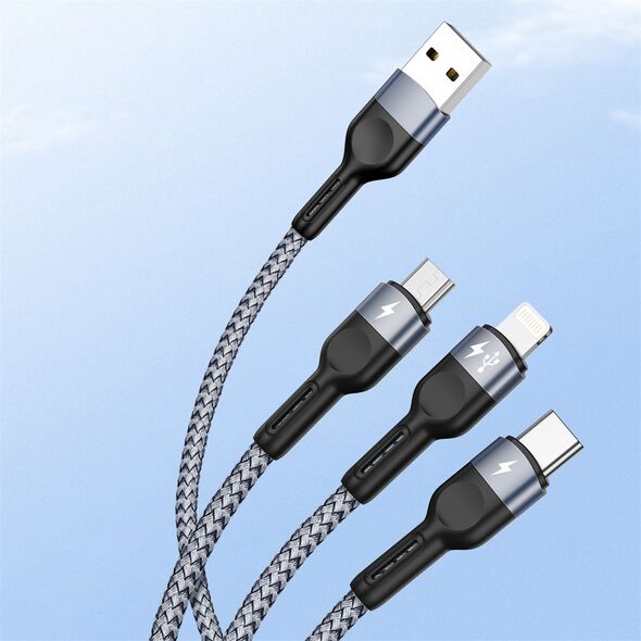 Duzzona Cablu de Date 3 in 1, USB la Type-C, Lightning, Micro-USB, 1.3m - Duzzona (A3) - Grey 6934913033555 έως 12 άτοκες Δόσεις