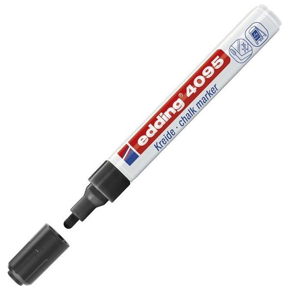Edding Chalk Marker 4095 Μαρκαδόρος Μαύρος Μαυροπίνακα Υγρής Κιμωλίας για Γυαλί Στρογγυλή Μύτη (4-4095001) (EDD4-4095001) έως 12 άτοκες Δόσεις