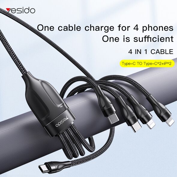 Yesido Cablu Type-C la 2 x Lightning, 2 x Type-C, 1.2m, 4A - Yesido (CA110) - Black 6971050266903 έως 12 άτοκες Δόσεις