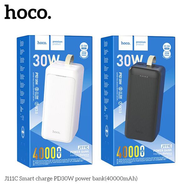 Hoco Hoco - Power Bank Smart (J111C) - 2x USB, Type-C, Micro-USB, PD30W, with LED for Battery Check and Lanyard, 40000mAh - Black 6931474795809 έως 12 άτοκες Δόσεις