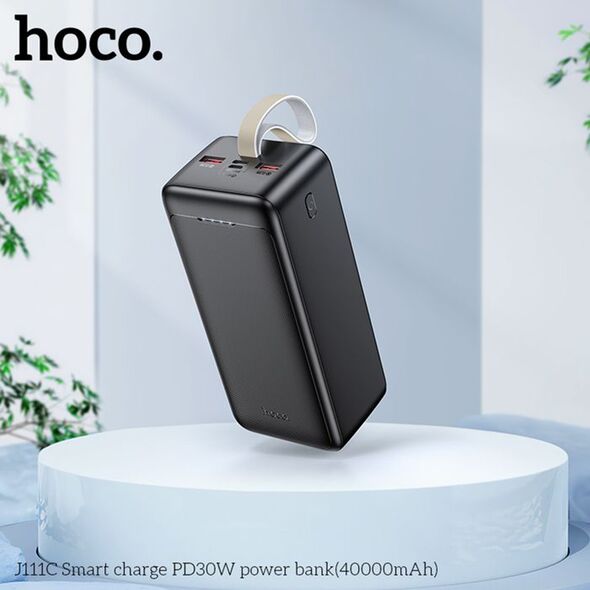 Hoco Hoco - Power Bank Smart (J111C) - 2x USB, Type-C, Micro-USB, PD30W, with LED for Battery Check and Lanyard, 40000mAh - Black 6931474795809 έως 12 άτοκες Δόσεις