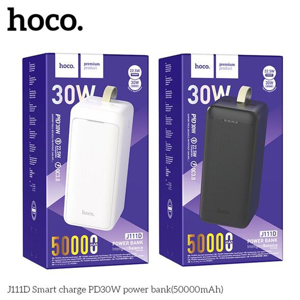 Hoco Hoco - Power Bank Smart (J111D) - 2x USB, Type-C, Micro-USB, PD30W, with LED for Battery Check and Lanyard, 50000mAh - Black 6931474795823 έως 12 άτοκες Δόσεις