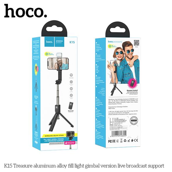 Hoco Hoco - Selfie Stick Treasure (K15) - Stable, BT 4.0, 1/4 Screw Interface, Bluetooth Remote Controller, Light, 55mAh - Black 6931474748805 έως 12 άτοκες Δόσεις