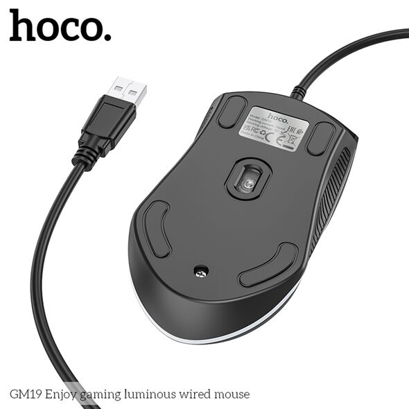 Hoco Hoco - Wired Mouse (GM19) - USB, with RGB Lights and 3D Button, for Gaming 1.4m, 1000 DPI  - Black 6931474784131 έως 12 άτοκες Δόσεις